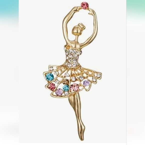Jewelry - Elegant Gold Ballerina Brooch with Multicolor Accents